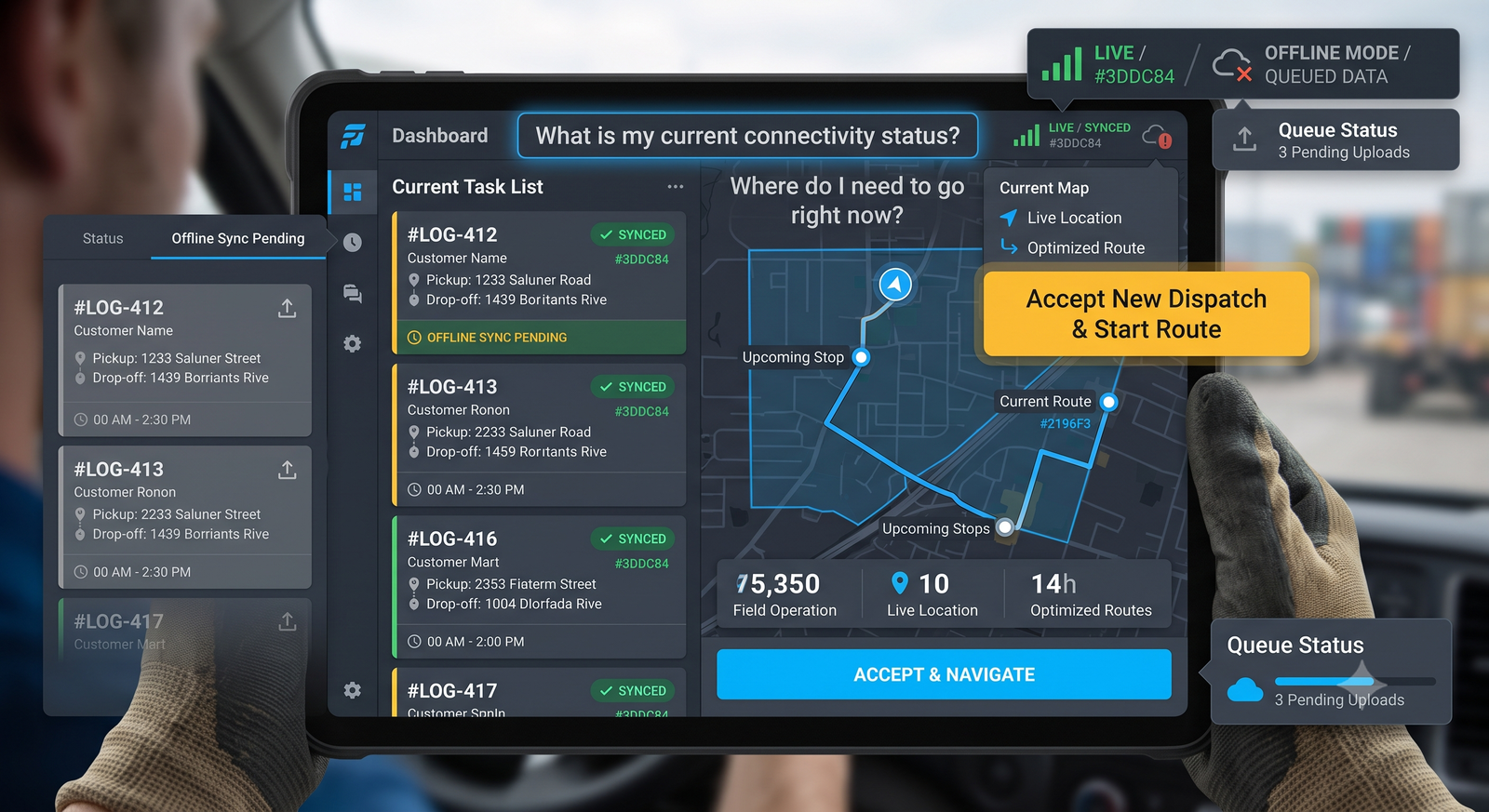 Logistics software interface